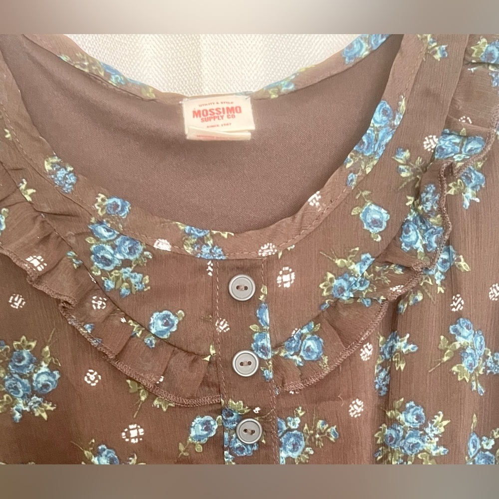 Mossimo Brown Blue Floral Ruffle Sleeveless Dress Size XS - Picture 3 of 9